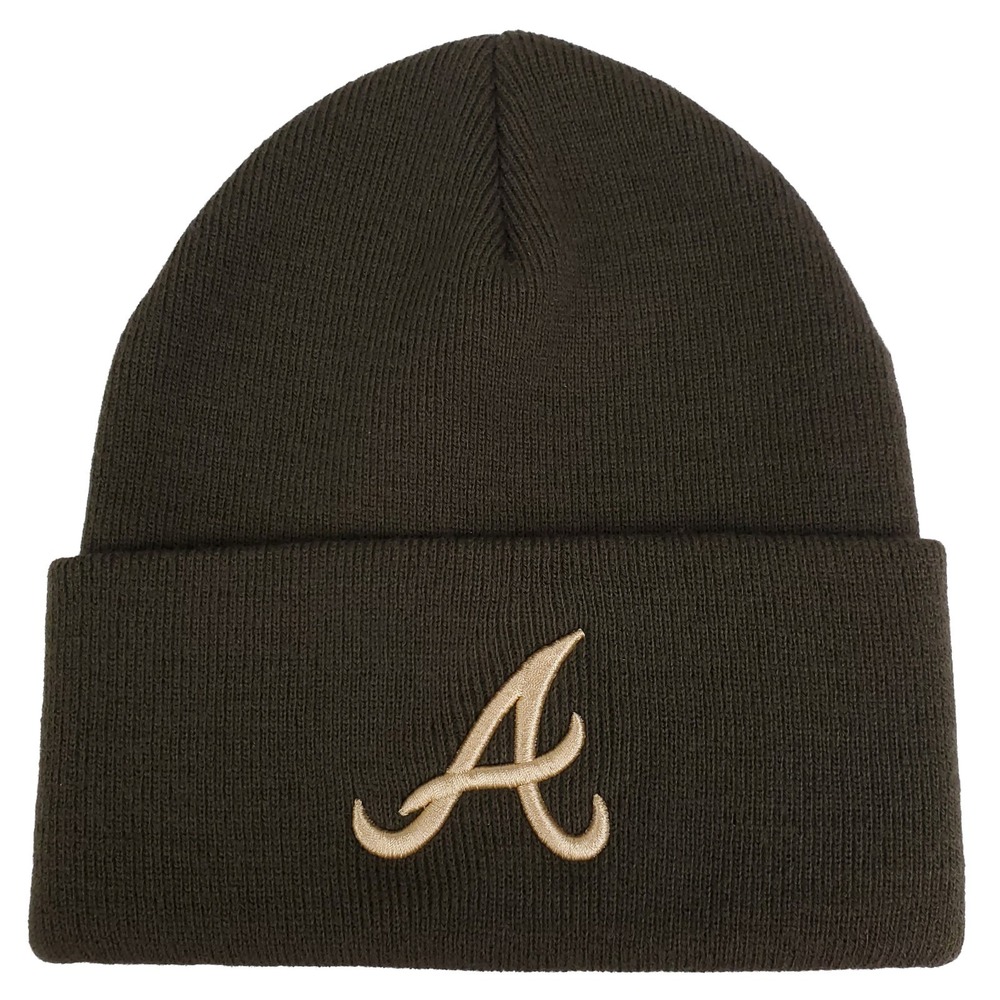 Atlanta Braves Mitchell & Ness MLB Cuff Knit Hat Cap 3D Logo Dark Olive New